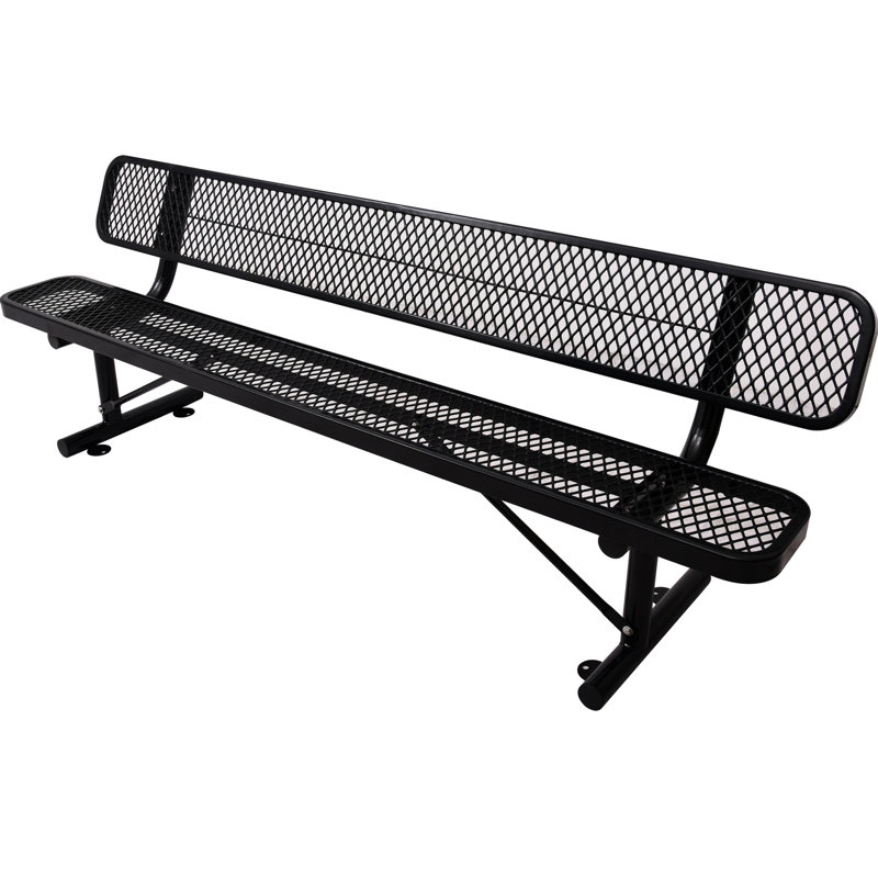 8 pi Banc d'extérieur en acier avec support pour le dos - Métal enduit de poudre thermolaquée, résistant aux intempéries