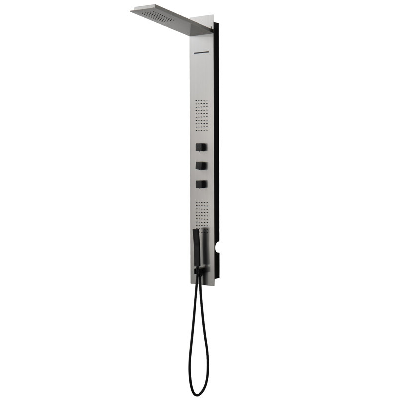 Système de tour de douche à inverseur 4 voies avec pomme de douche fixe, Nickel noir
