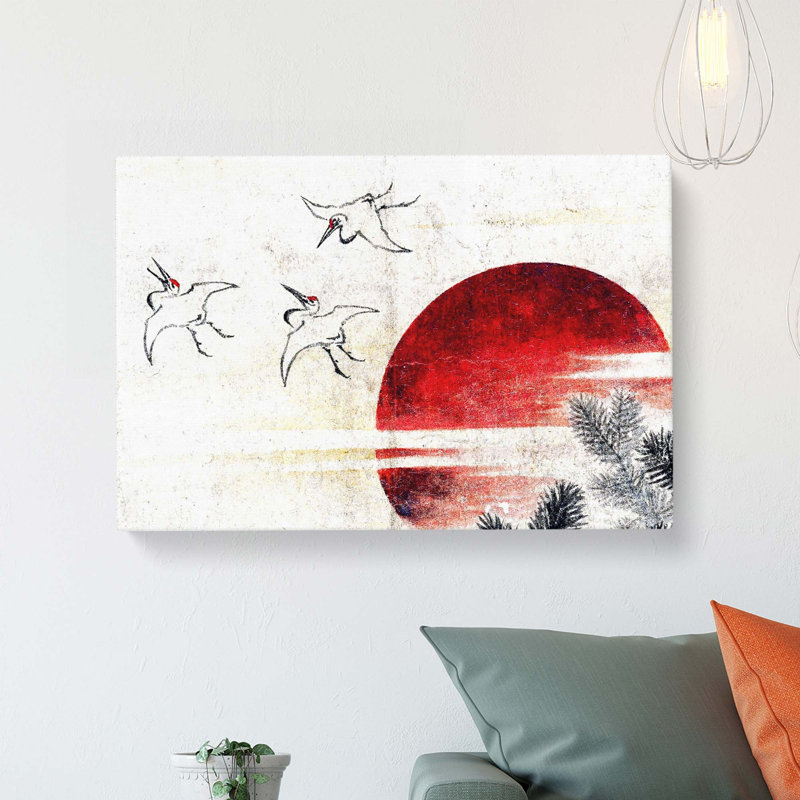 Cranes At Sunset by Katsushika Hokusai - Wrapped Canvas Painting, 50cm H x 76cm W x 3cm D