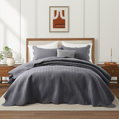 Ensembles de courtepointe en microfibre gaufrée pour grand lit | Couvre-lit de qualité hôtelière