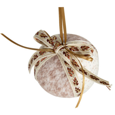 Embroidered Leaves Christmas Ball Ornaments - 3" - Cream - Set Of 6