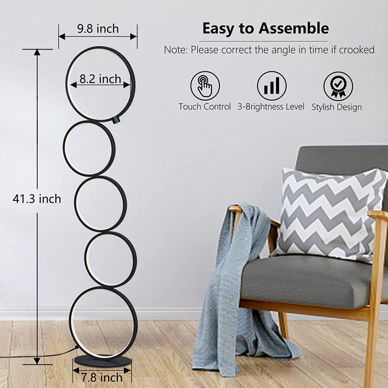 Annise 41.3'' Black LED Column Floor Lamp Set