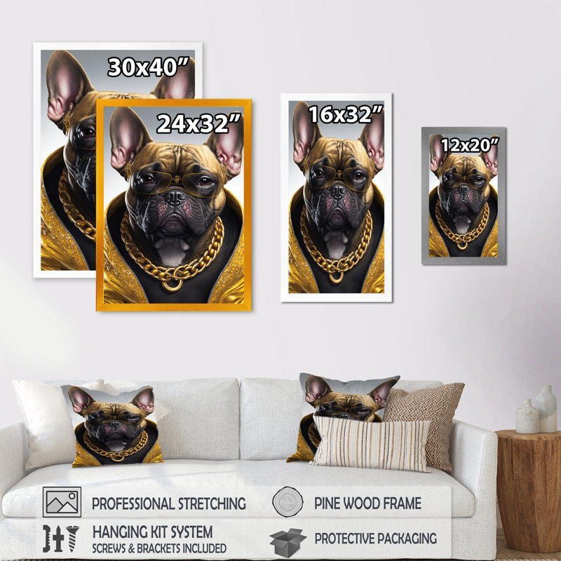 «Frenchie Gangster in NYC I», impression sur toile, H 20 po x l 12 po x P 1 po, Impression dorée sur toile encadrée