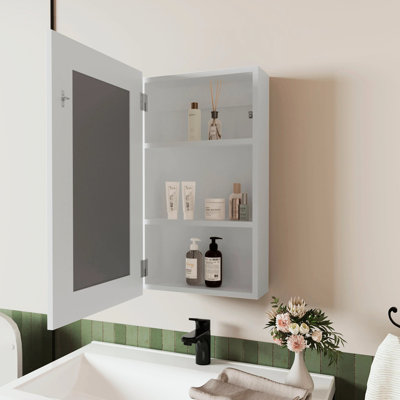 Armoire à pharmacie blanche avec miroir et grande capacité de rangement murale pour la salle de bain Trois espaces intérieurs polyvalents