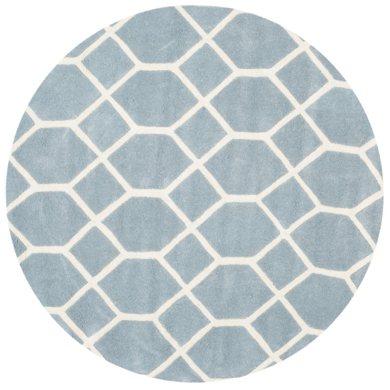 Deedie Hand Tufted Wool Geometric Rug, Round 5'