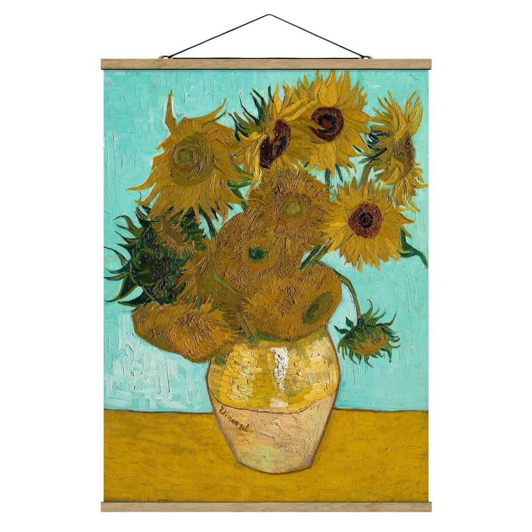 Stoffbild Vase mit Sonnenblumen von Vincent Van Gogh