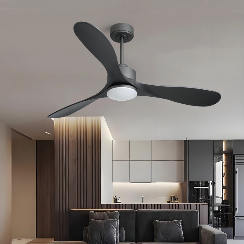52'' Modern Ceiling Fan With 3 Blades, LED Light, Reversible DC Motor, And Smart Wifi Control, Matte Black
