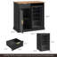 Armoire à café avec mini-réfrigérateur de 39,4 po Helmetta (incluse), armoire cannelée avec rangement à tiroir, noir
