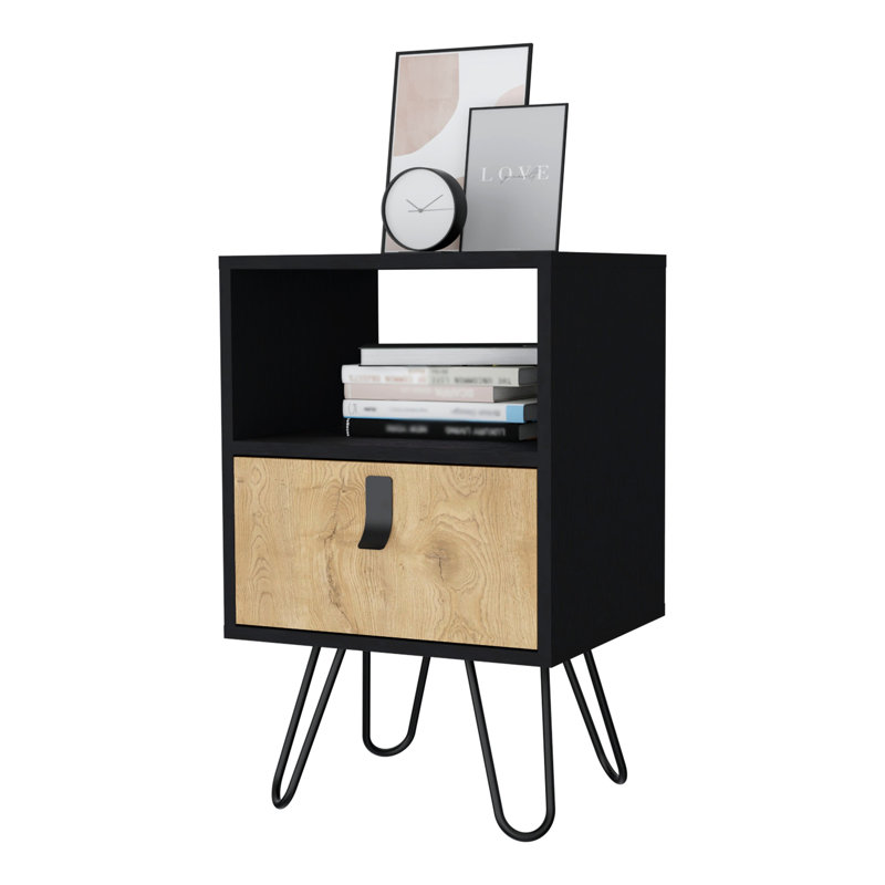 Élégante table de chevet noire et pieds en épingle à cheveux - pour l'organisation et le style de la chambre à coucher Solution de rangement pratique