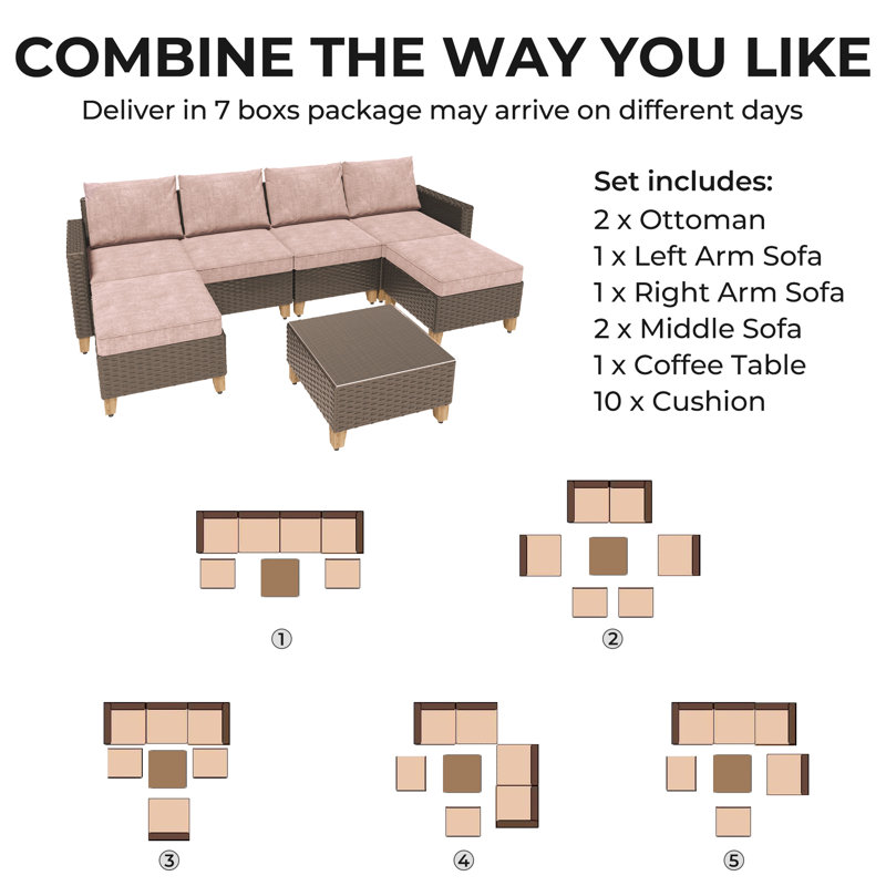 Umeh 6 - Person Patio Conversation Set with Cushions, Gray