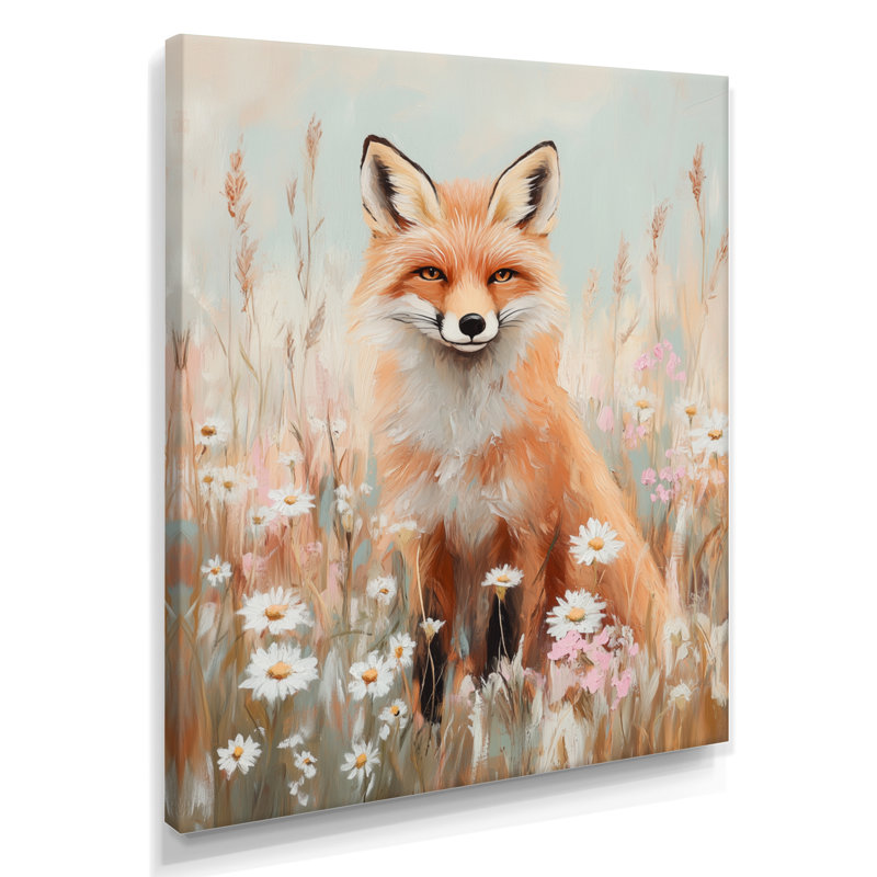 Daisy Meadow Watch - Reproduction d'art sur toile avec un renard, H 40 po x l 30 po, Toile tendue