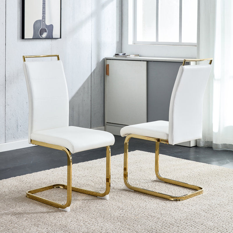 Modern Dining Chairs Set Of 2, 2, Gold, White