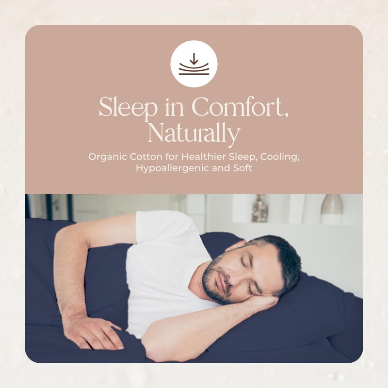 100% Organic Cotton Pillow Cases King Size Set of 2-100% Cotton Pillowcases GOTS Certified 500 Thread Count - Naturally Cooling Comfortable Breathable & Soft Pillow Cases (Navy, King)