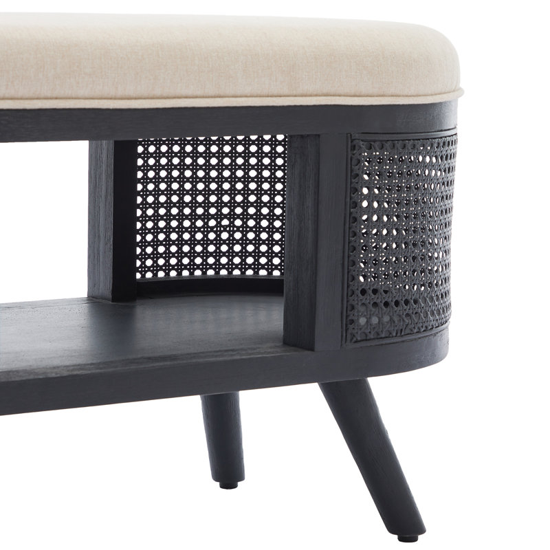 Banc de rangement en rotin avec siège rembourré Boho, Noir