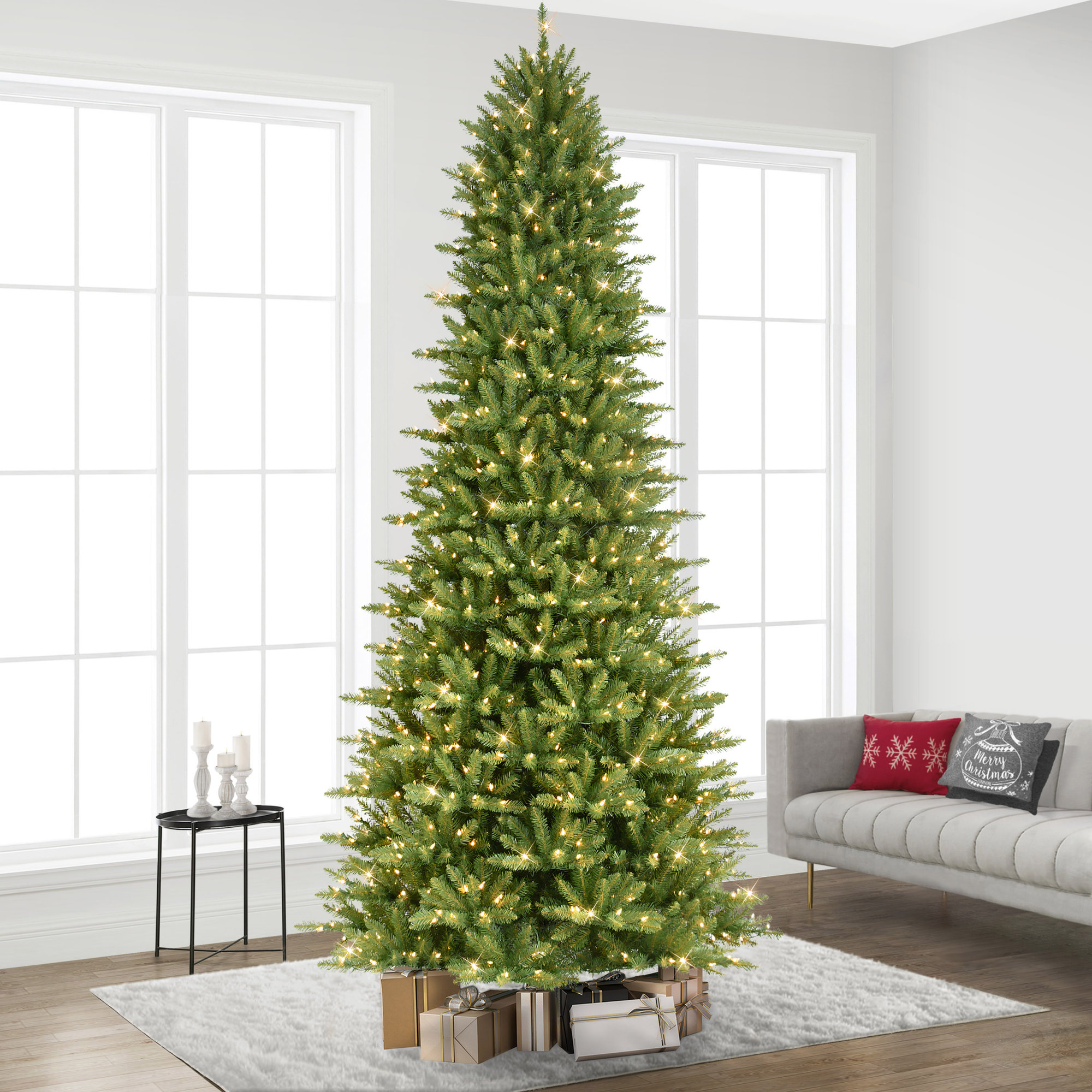 Slender Green Realistic Artificial Fir Christmas Tree, 12' H