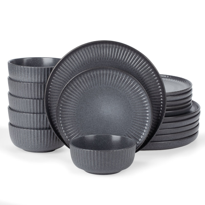  Ensembles d'assiettes et bols Starlight, ensembles de vaisselle 18 pièces, Gris mat noir