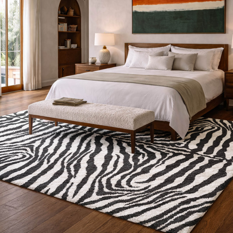 Premium Machine Washable Dream Shag Zebra Rug, Pearl, 9' x 12'