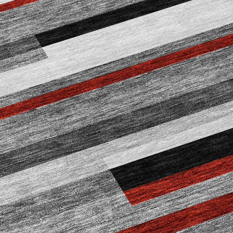 Gray Stripe Flat Woven Synthetic 5' x 7' Washable Rug