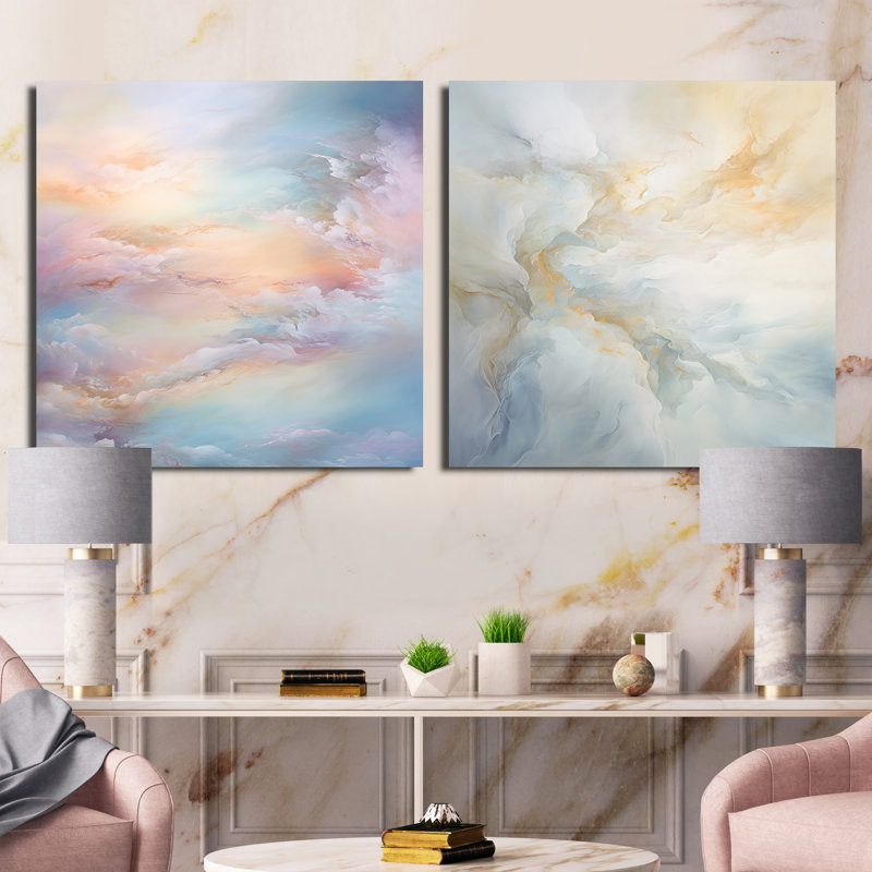 «Clouds Charm», ensemble de 2 collages carrés, H 16 po x l 33 po, Toile tendue