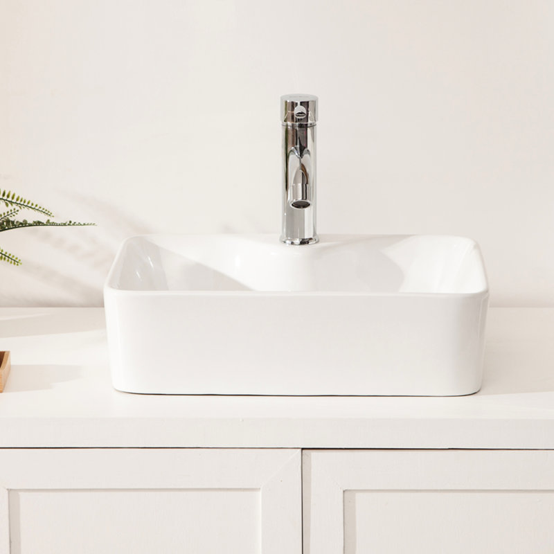 19X15" Modern Ceramic Bathroom Vessel Sink White - Rectangular, Stain , Countertop Mounting Rectangular 19X15, Install