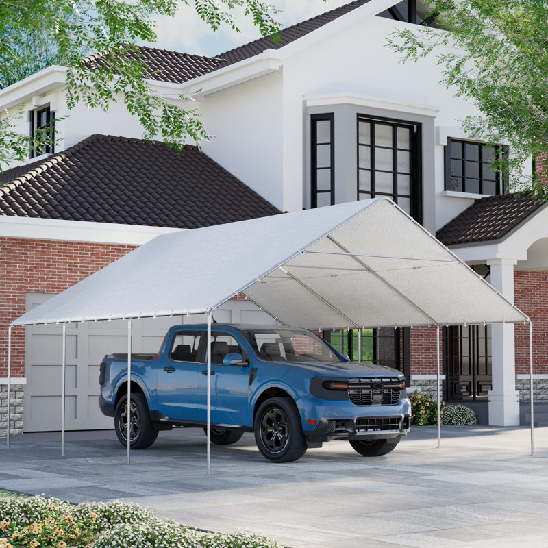 20 pi L 20 pi. D Abri d'auto, garage imperméable et protégé contre les rayons UV, auvent extérieur, Blanc
