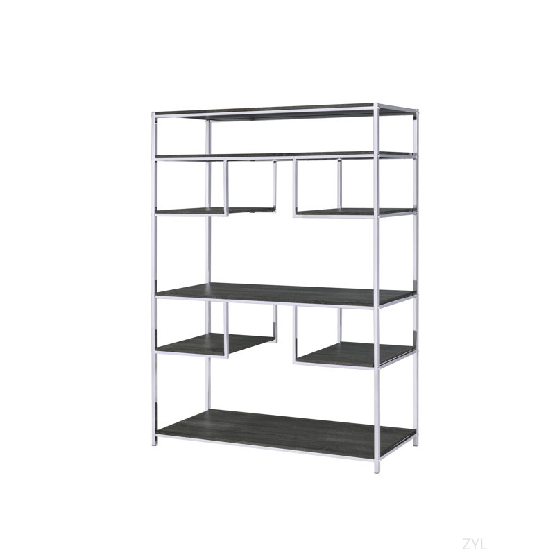 Bibliothèque rustique en chêne gris et finition chromée