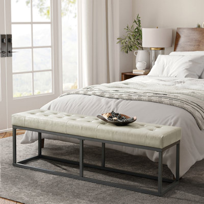 Anahli Jemaine 60.5'' W Mid-Century Modern Vegan Leather Bench with Metal Legs
