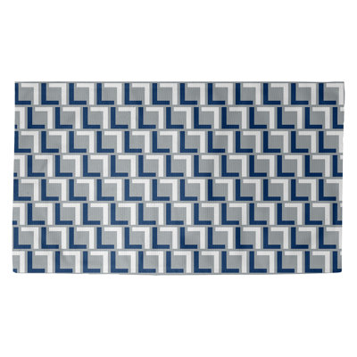 Tapis géométrique bleu / gris / blanc