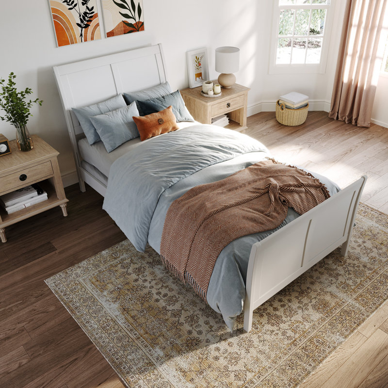 Lit de base en bois massif L piéton avec pied de lit assorti, Simple TG, Blanc