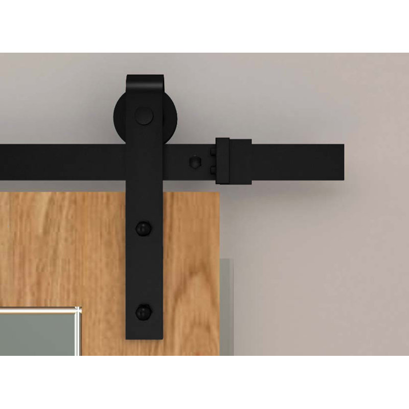 Ensemble de quincaillerie pour porte de grange simple à rail plat standard, Noir, 6 pi