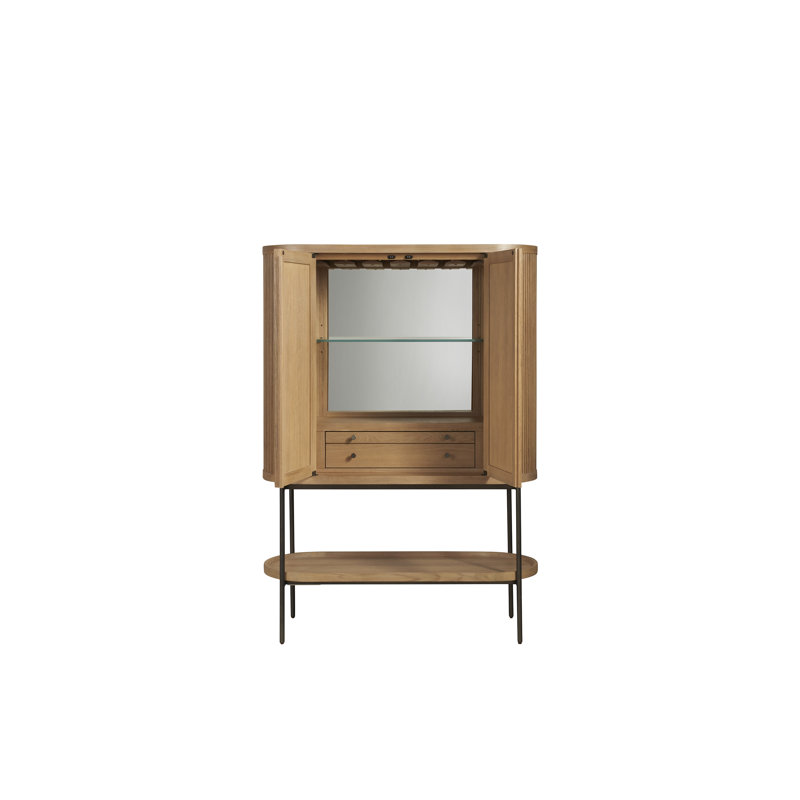Linnea Natural Oak and Pewter Modern Bar Cabinet