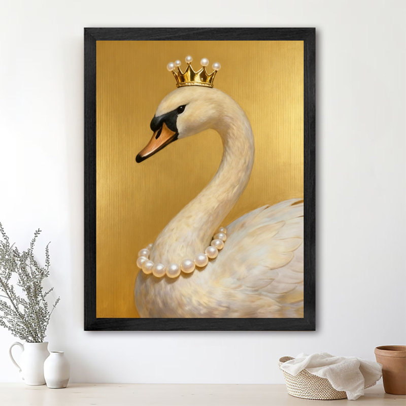 Reproduction d'art encadrée noire rétro «The Swan with a Crown», H 11 po x l 9 po