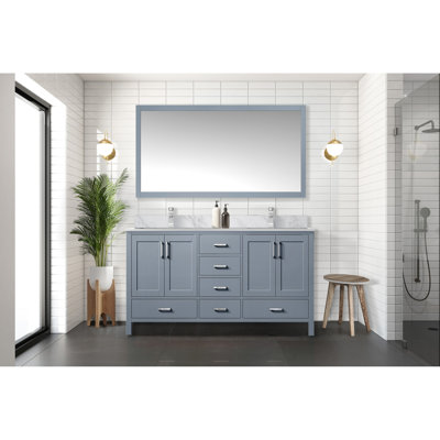 Dark Grey 60 In. W Double Bath Vanity, Marble Surface, 58 Mirror, Soft - Closing Drawer Handles And Ample Storage Options Wide Vanity Featuring Top, Close Cabinet Drawers Finish