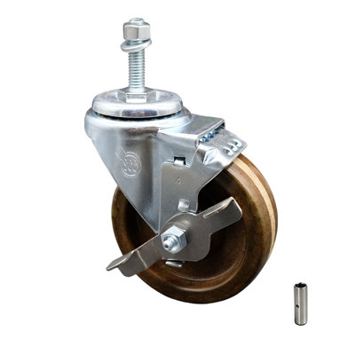 4 Inch SS High Temp Phenolic Swivel 10mm Threaded Stem Caster with Brake SCC