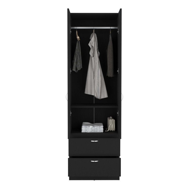 Armoire-penderie 76 po avec 2 tiroirs, Noir