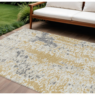 Tapis intérieur lavable abstrait doré et ivoire 8 pi x 10 pi