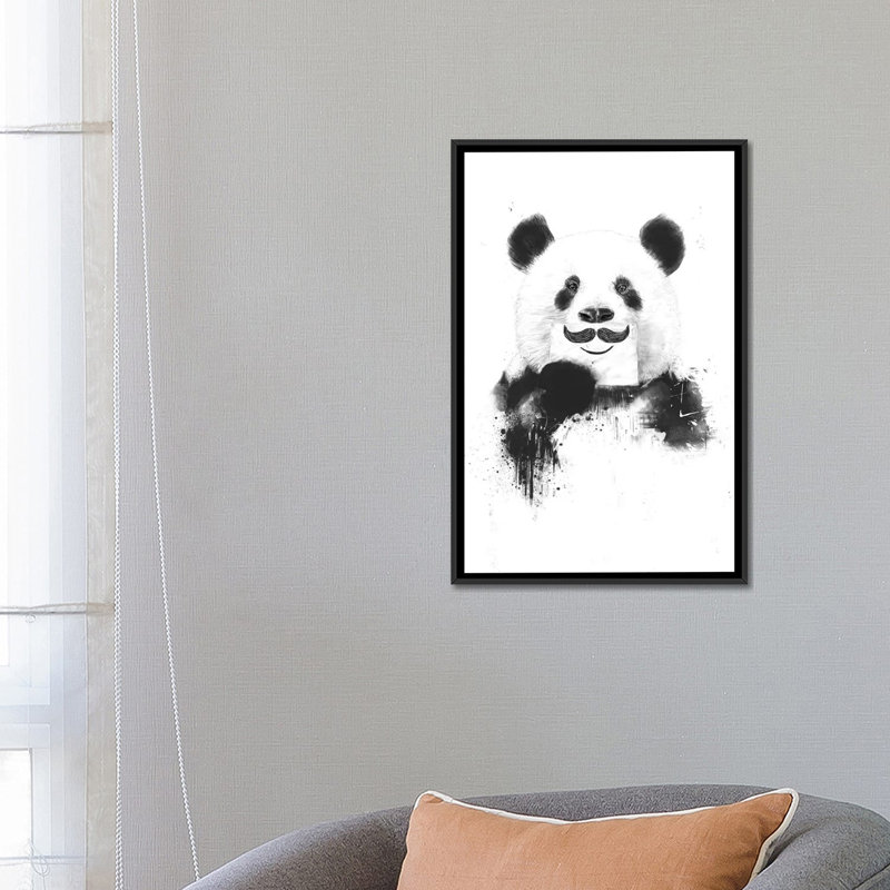 «Funny Panda», impression sur toile tendue, Toile avec cadre noir, Pas de tapis, H 26 po x l 18 po x P 1,5 po