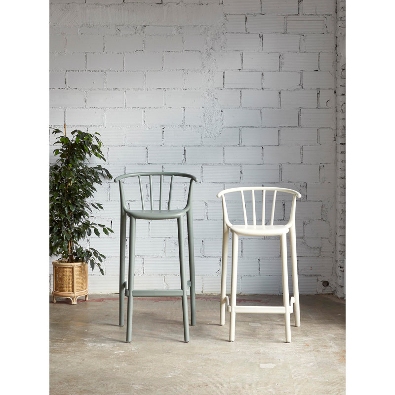 Woody Outdoor Bar Stool, Greenish Gray, 25.79", 4