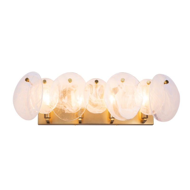 Lily - Bathroom Vanity - Brushed Brass Finish - Wispy White Murano Style Glass Shade, 7.67" H x 26.26" W x 7.28" D, 4 Lights