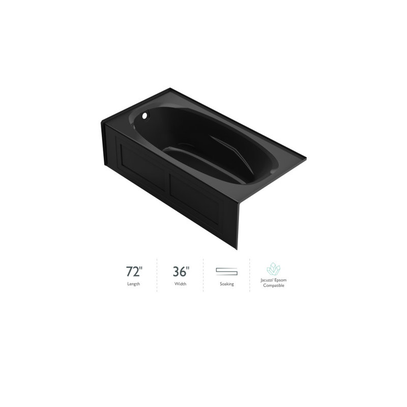 Amiga® 72" x 36" Alcove Soaking Bathtub, Black, Left