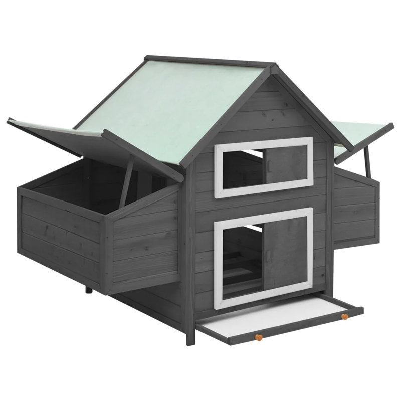 Brashear Chicken Coop 150x96x110 cm Solid Firwood, Grey/White