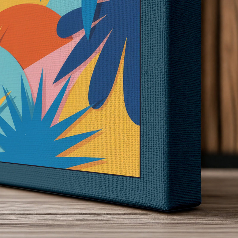 Sunburst Light Geometric 1 Piece Wrapped Canvas Wall Art, 30x20 - 76.2 x 50.8 cm, Teal Border
