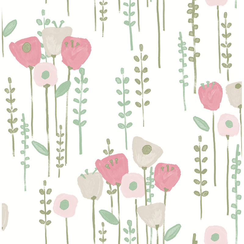 Papier peint à motif floral Mabel, Rose