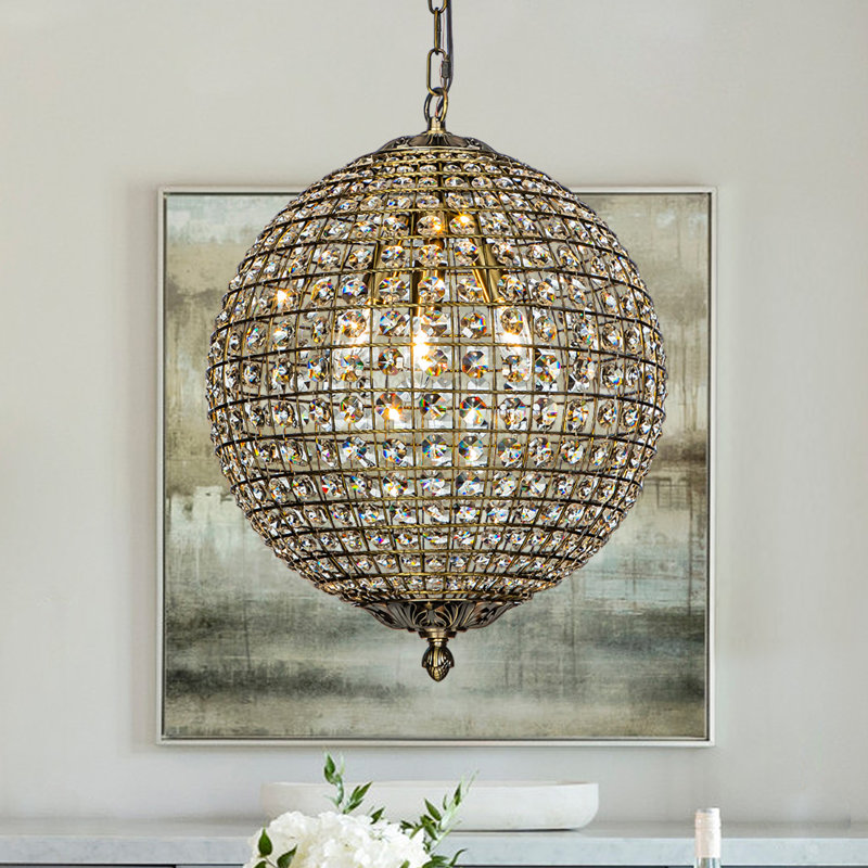  Lustre globe en bronze antique Jaemir, H 16 po x l 16 po x P 16 po