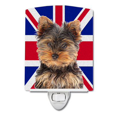 Yorkie Puppy / Yorkshire Terrier with English Union Jack British Flag Ceramic Night Light