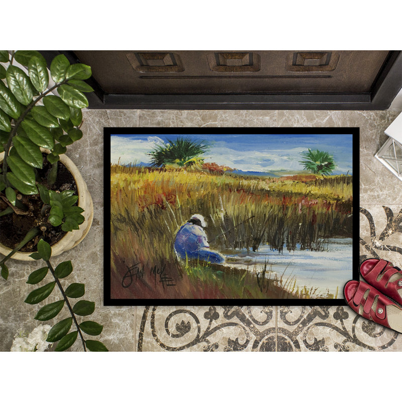 Tapis de porte d’intérieur anti-dérapant pêcheur on the bank, Rectangle 2 pi x 3 pi