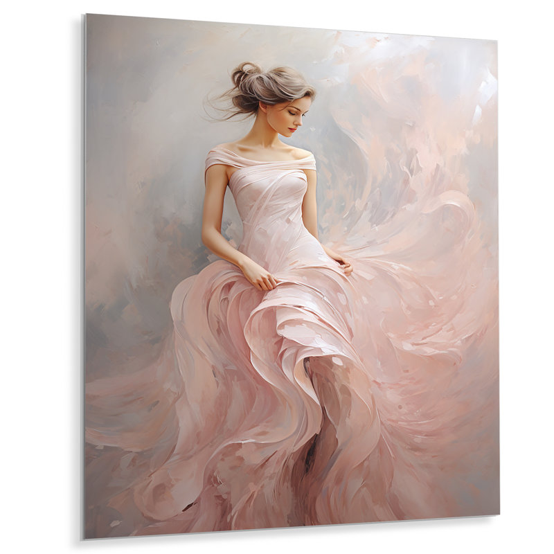 Pink And White Woman Ballet Solitude I - Abstract Spirals Metal Wall Art, 20" H x 12" W x 1" D