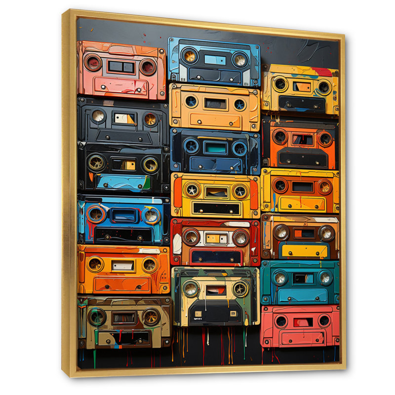 Nysta Popart Cassette Tapes V, reproduction d'art sur toile, H 44 po x l 34 po x P 1,5 po, Cadre flottant doré
