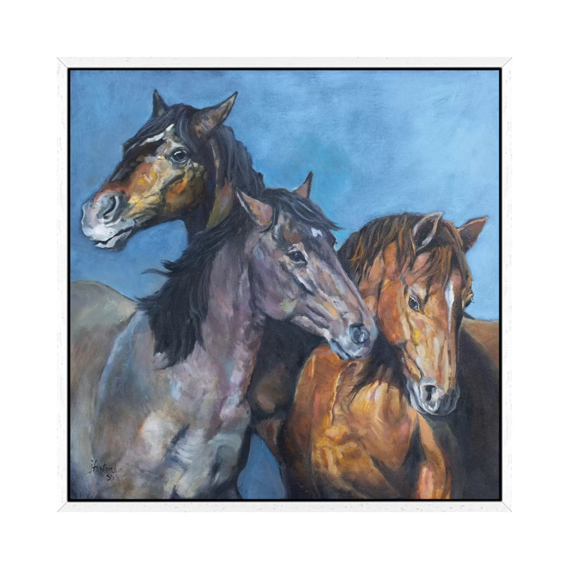 Tres Amigos by Jan Perley - Painting on Canvas, White Framed, 66.04 cm H x 66.04 cm W