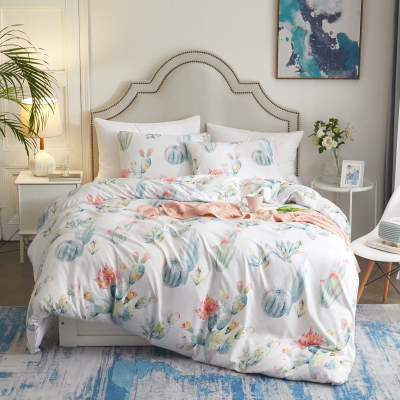 Cotton Percale Floral Duvet Cover, Twin Duvet Cover + 2 Standard Pillowcases